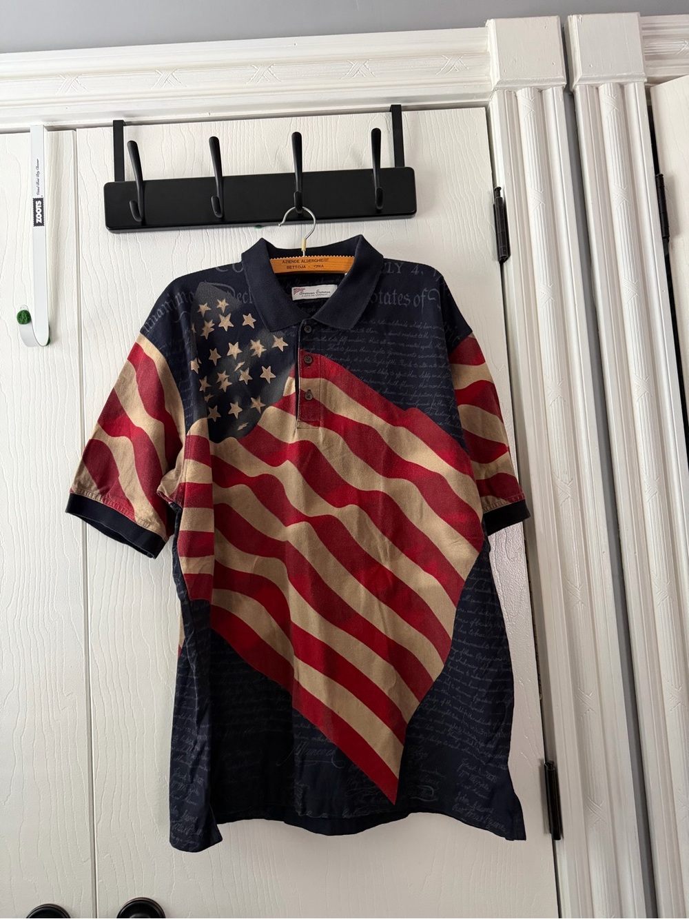 American Flag Print Polo Shirt - Navy and Red